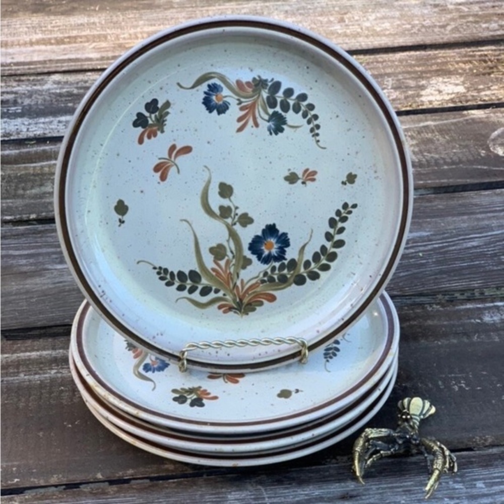 Pfalzkeramik Plates West German Pottery Brown Speckled Blue Flowers